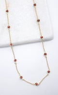 18K Gold Filled 5mm Designed Brown aventurine Bead Necklace (F221)