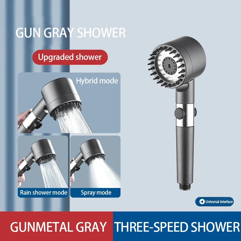 PureFlow High-Pressure Shower Head – 3-Mode Adjustable Spray with Massage Brush Filter for Ultimate Bathroom Relaxation